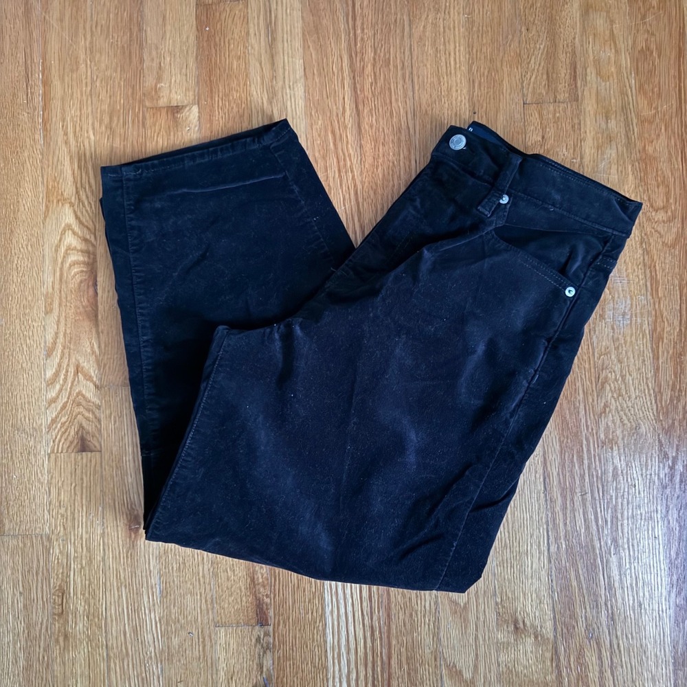 Gap High Rise Barrel Velvet Pants Womens 10 Short Black Tapered Wide Leg Holiday